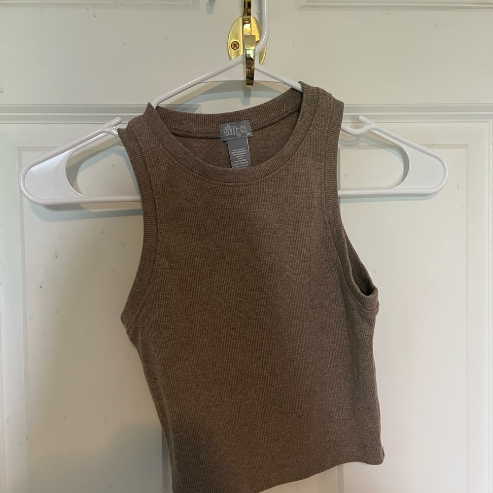 Tilly's Brown Fitted Crop Tank Top